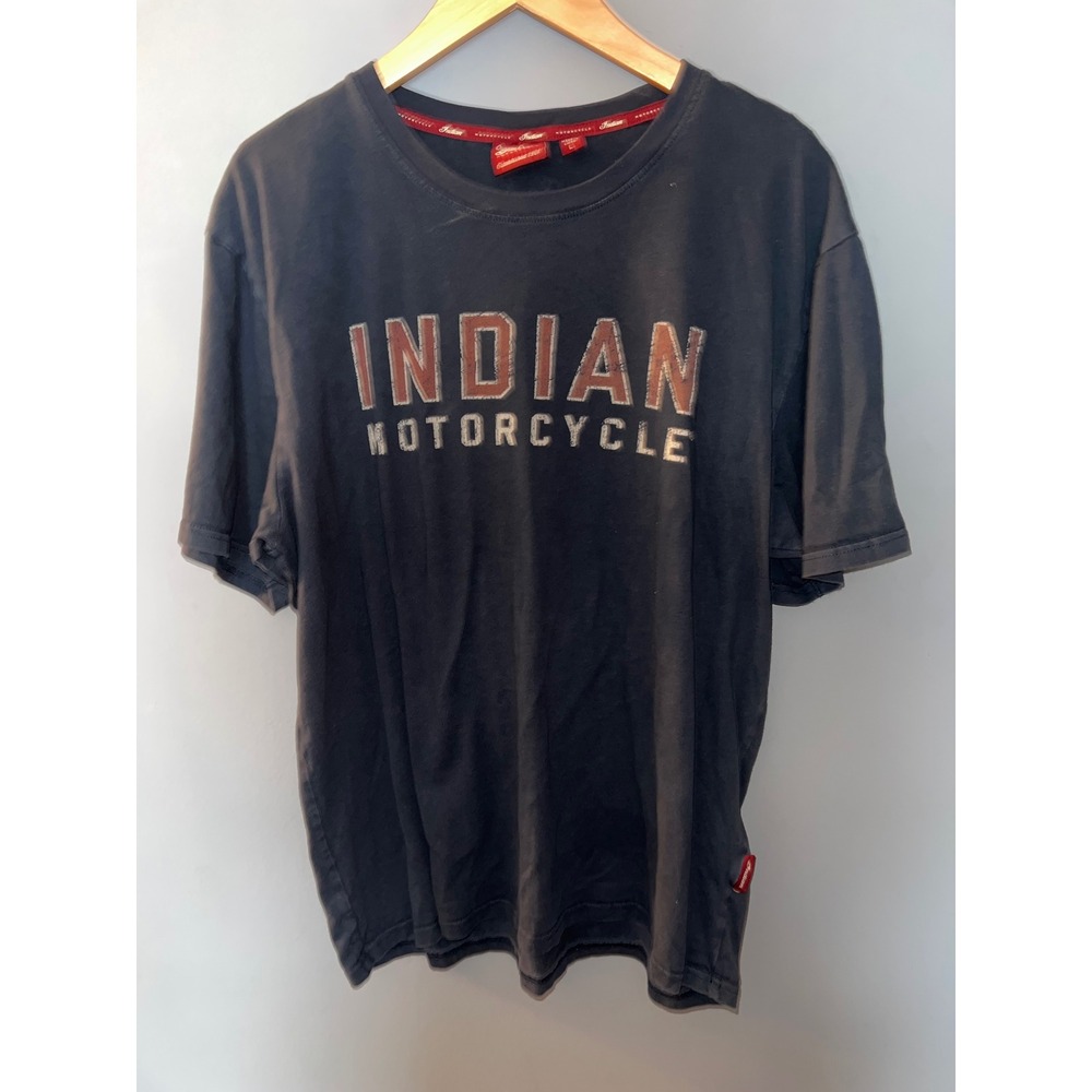 Indian Motorcycle Mens Graphic T-Shirt Navy Blue Distressed Logo Size L